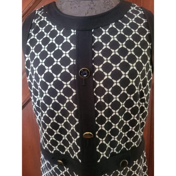 Talbots Womens Sleeveless Black & White Geometric Patterned Dress Size 12P - Picture 2 of 7